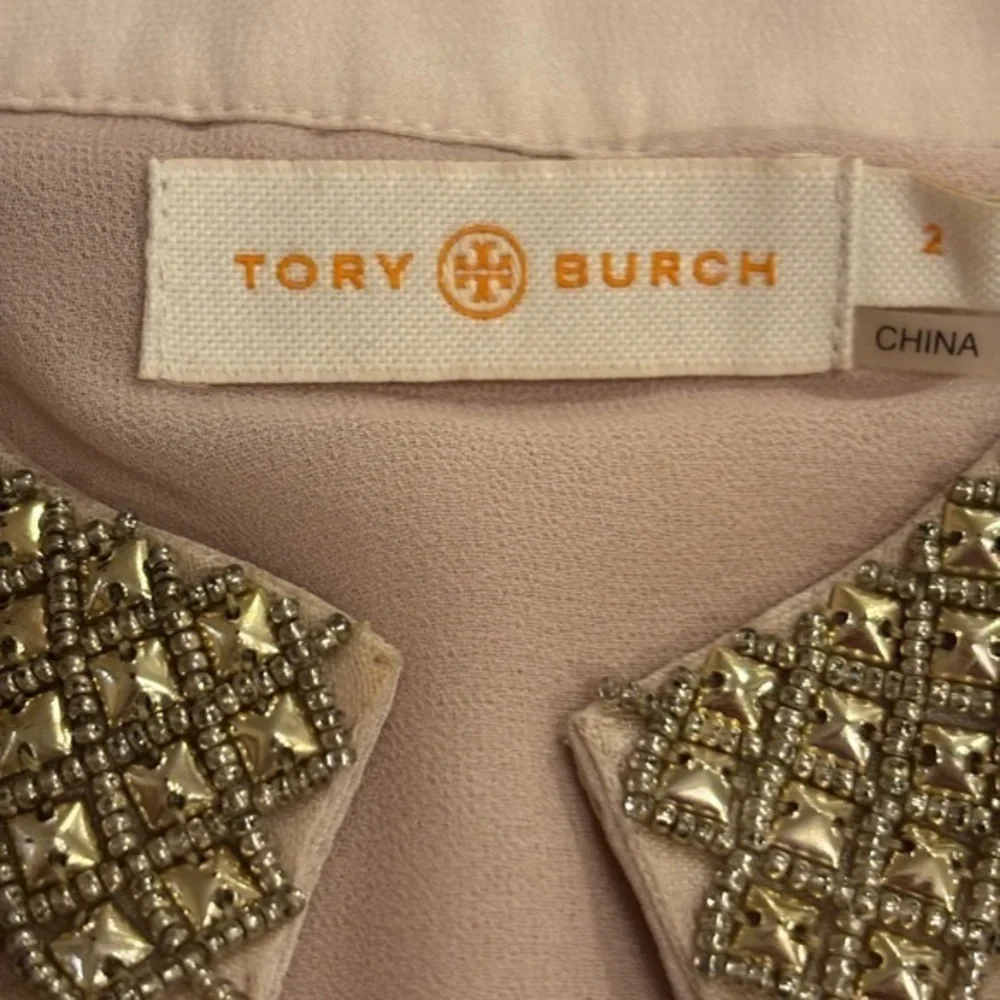 Tory Burch Women’s Dusty Rose Silk Gem Embellished Tunic Blouse Shirt‎ Size 2